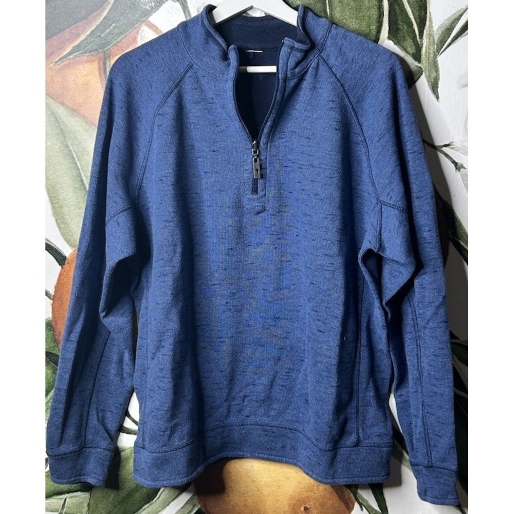 Tommy Bahama Mens XL Reversible Quarter Zip Pullover Sweater Blue